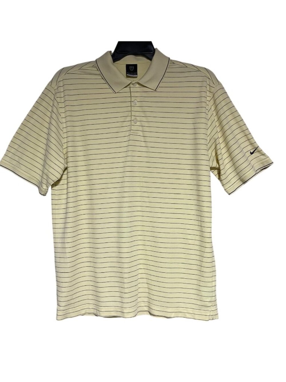 Nike Golf Dri Fit Polo Shirt Mens Large Yellow Striped Short Sleeve Cotton Blend